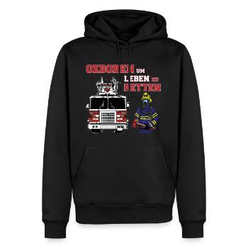 Feuerwehr - Geboren um Leben zu Retten - Männer Premium Bio Hoodie - Schwarz - Vorne - Nico (187cm)