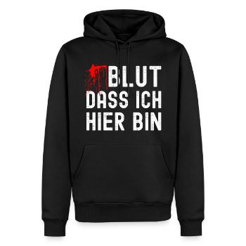 Blut, dass ich da bin - Halloween Spruch - Männer Premium Bio Hoodie - Schwarz - Vorne - Nico (187cm)