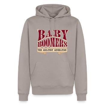 Baby Boomers La plus grande génération Retro Slogan - Sweat à capuche Premium bio Homme - taupe - Devant - Nico (187cm)