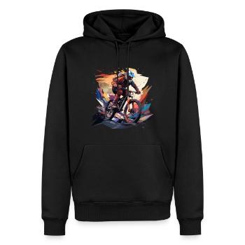 Cooles Mountainbiker T-Shirt Design, Polygon Style - Männer Premium Bio Hoodie - Schwarz - Vorne - Nico (187cm)