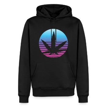 Cannabis Blatt Retro Sonnenuntergang - Männer Premium Bio Hoodie - Schwarz - Vorne - Nico (187cm)