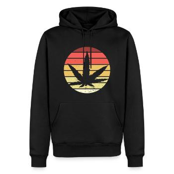 Cannabis Blatt Retro Sonnenuntergang - Männer Premium Bio Hoodie - Schwarz - Vorne - Nico (187cm)