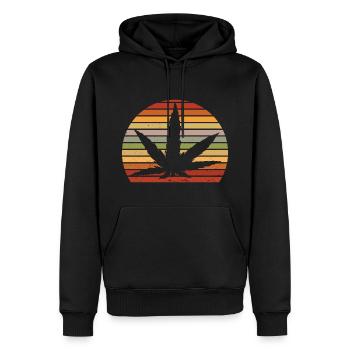 Cannabis Blatt Retro Sonnenuntergang - Männer Premium Bio Hoodie - Schwarz - Vorne - Nico (187cm)