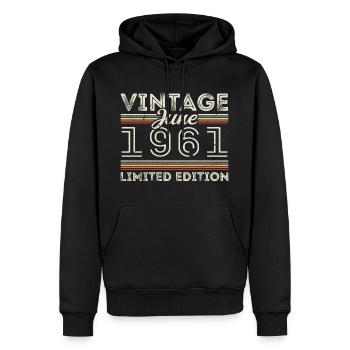 Juin 1961 Juin Anniversaire Présent Juin 1961 - Sweat à capuche Premium bio Homme - noir - Devant - Nico (187cm)