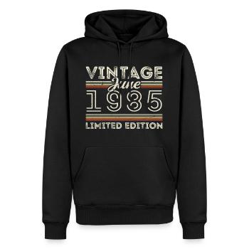 Juin 1985 Juin Anniversaire Présent Juin 1985 - Sweat à capuche Premium bio Homme - noir - Devant - Nico (187cm)