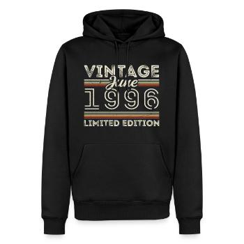 Juin 1996 Juin Anniversaire Présent Juin 1996 - Sweat à capuche Premium bio Homme - noir - Devant - Nico (187cm)
