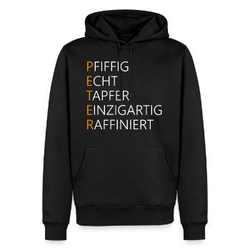 Peter Name Geschenk - Männer Premium Bio Hoodie - Schwarz - Vorne - Nico (187cm)