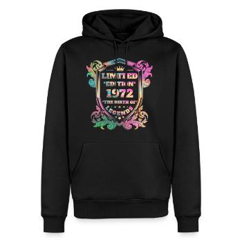 1972 Anniversaire vintage couleurs arc-en-ciel - Sweat à capuche Premium bio Homme - noir - Devant - Nico (187cm)