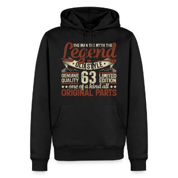 63 Jahre alt, Legenden 1961 Jahrgang 1961 Jubiläum - Männer Premium Bio Hoodie - Schwarz - Vorne - Nico (187cm)