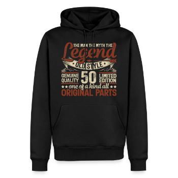 50 Jahre alt, Legenden 1974 Jahrgang 1974 Jubiläum - Männer Premium Bio Hoodie - Schwarz - Vorne - Nico (187cm)