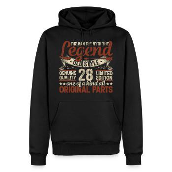 28 Jahre alt, Legenden 1996 Jahrgang 1996 Jubiläum - Männer Premium Bio Hoodie - Schwarz - Vorne - Nico (187cm)