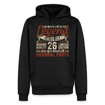 26 Jahre alt, Legenden 1998 Jahrgang 1998 Jubiläum - Männer Premium Bio Hoodie - Schwarz - Vorne - Nico (187cm)