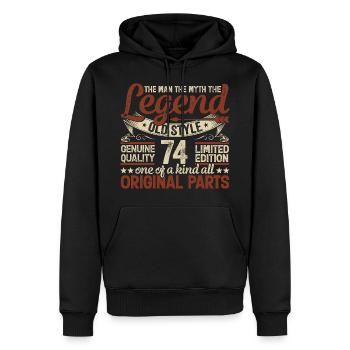 74 Jahre alt, Legenden 1950 Jahrgang 1950 Jubiläum - Männer Premium Bio Hoodie - Schwarz - Vorne - Nico (187cm)