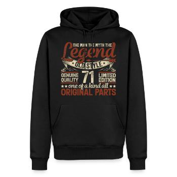 71 Jahre alt, Legenden 1953 Jahrgang 1953 Jubiläum - Männer Premium Bio Hoodie - Schwarz - Vorne - Nico (187cm)
