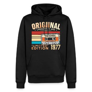 Original 1977, legendär seit 1977 Jahrgang 1977 - Männer Premium Bio Hoodie - Schwarz - Vorne - Nico (187cm)