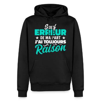 Wenn ich mich nicht irre, habe ich immer Recht - Männer Premium Bio Hoodie - Schwarz - Vorne - Nico (187cm)