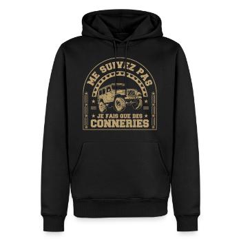 me suivez pas je fais que des conneries - Sweat à capuche Premium bio Homme - noir - Devant - Nico (187cm)