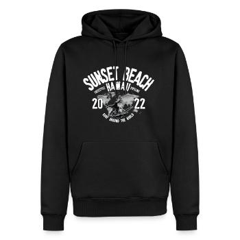 Surf around the world Sunset beach Hawaii - Sweat à capuche Premium bio Homme - noir - Devant - Nico (187cm)