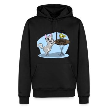 Chat avec oiseau - Sweat à capuche Premium bio Homme - noir - Devant - Nico (187cm)
