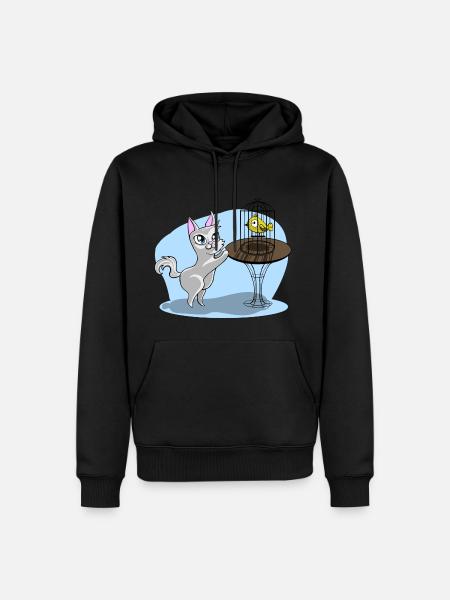 Katze mit Vogel - Männer Premium Bio Hoodie - Schwarz