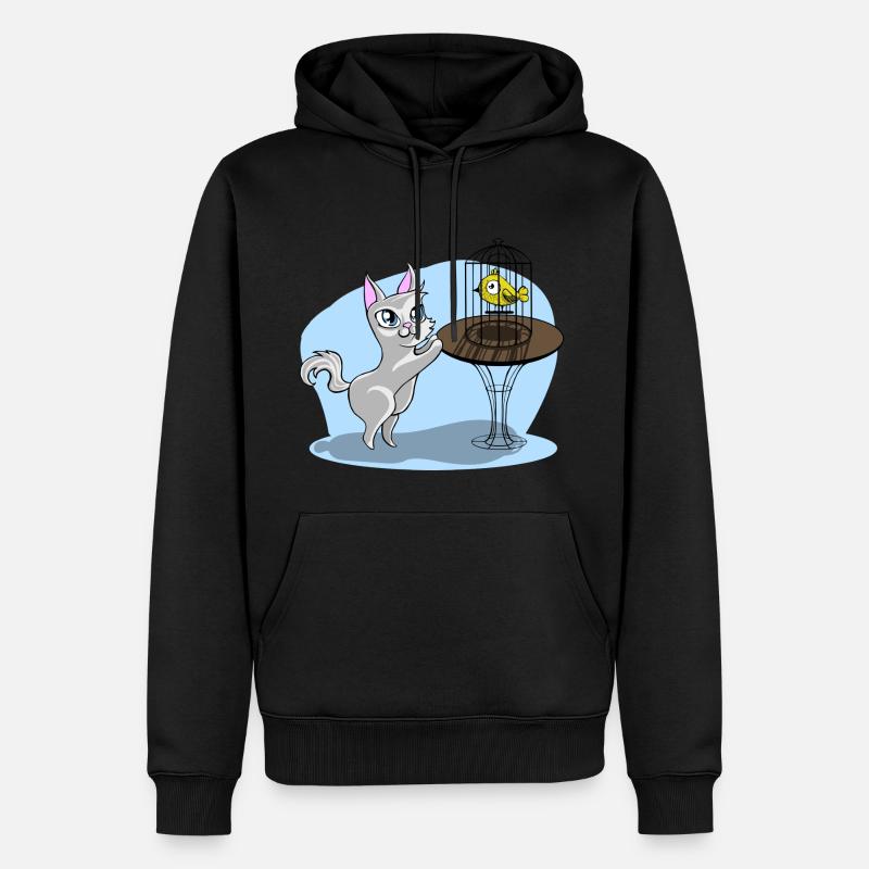 Chat avec oiseau - Sweat à capuche Premium bio Homme - noir