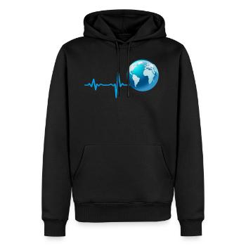 Geschenk Heartbeat Erde Welt Planet - Männer Premium Bio Hoodie - Schwarz - Vorne - Nico (187cm)