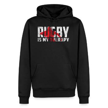 Rugby is my therapy Geschenk Rugbyspieler - Männer Premium Bio Hoodie - Schwarz - Vorne - Nico (187cm)