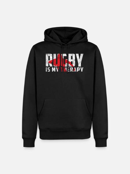 Rugby is my therapy Geschenk Rugbyspieler - Männer Premium Bio Hoodie - Schwarz