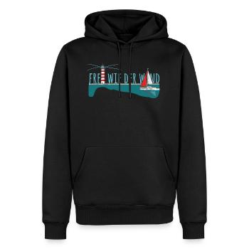 Frei wie der wind - Segelyacht mit Leuchtturm - Männer Premium Bio Hoodie - Schwarz - Vorne - Nico (187cm)