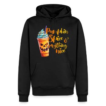 Halloween coffee pumpkin spice everything nice - Men’s Premium Organic Hoodie - black - Front - Nico (187cm)