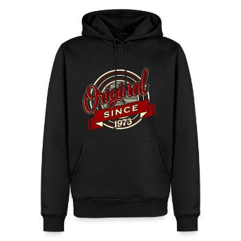Shirt anniversaire · anniversaire · original 1973 - Sweat à capuche Premium bio Homme - noir - Devant - Nico (187cm)