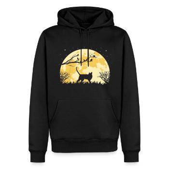 Chat Chaton Drole Lune Nuit Femme Fille - Sweat à capuche Premium bio Homme - noir - Devant - Nico (187cm)