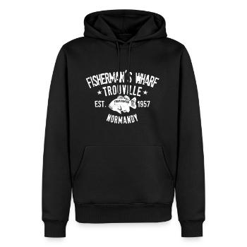 Fisherman s wharf Trouville Normandy - Sweat à capuche Premium bio Homme - noir - Devant - Nico (187cm)