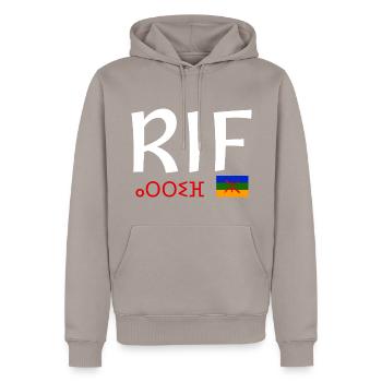 Rif Amazigh Maroc - Sweat à capuche Premium bio Homme - taupe - Devant - Nico (187cm)