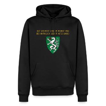 Die Steirer sind im Monat Mai bei jeder Hetz dabei - Männer Premium Bio Hoodie - Schwarz - Vorne - Nico (187cm)