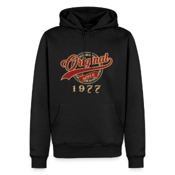 D'origine depuis 1977 - Année cadeau d'anniversaire - Sweat à capuche Premium bio Homme - noir - Devant - Nico (187cm)