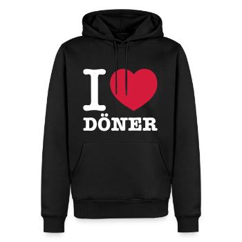 I LOVE DÖNER - Männer Premium Bio Hoodie - Schwarz - Vorne - Nico (187cm)