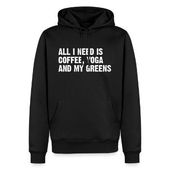 Tout ce dont j’ai besoin, c’est du café, du yoga et mes légumes verts - Sweat à capuche Premium bio Homme - noir - Devant - Nico (187cm)
