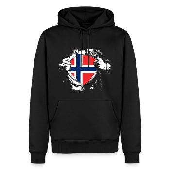Ich liebe Norwegen - Superheld - Männer Premium Bio Hoodie - Schwarz - Vorne - Nico (187cm)
