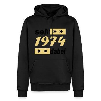 seit 1974 dabei / Jahrgang 1974 / 74 - Männer Premium Bio Hoodie - Schwarz - Vorne - Nico (187cm)