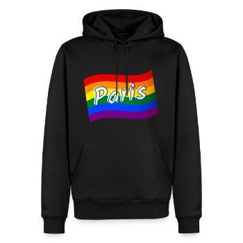 Gay Pride Paris France drapeau arc-en-ciel LGBT LGBTQ - Sweat à capuche Premium bio Homme - noir - Devant - Nico (187cm)