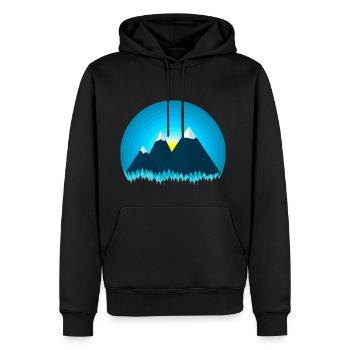 Montagnes de neige dans la forêt au coucher du soleil - Sweat à capuche Premium bio Homme - noir - Devant - Nico (187cm)