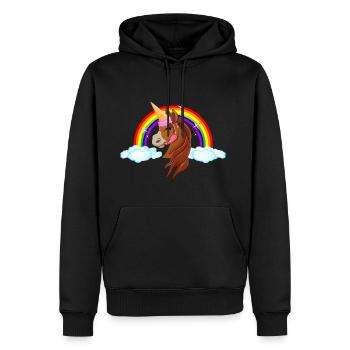 Poney avec de la glace - iceHorn licorne arc-en-conte de fées - Sweat à capuche Premium bio Homme - noir - Devant - Nico (187cm)