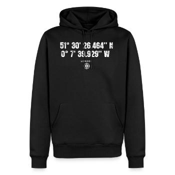 London Geocacher Koordinaten Geschenk Europa - Männer Premium Bio Hoodie - Schwarz - Vorne - Nico (187cm)