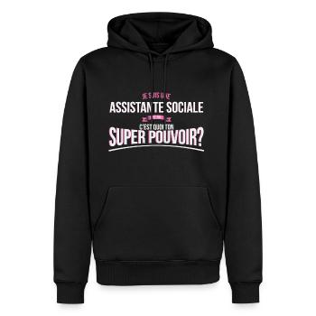Assistante sociale super pouvoir cadeau - Sweat à capuche Premium bio Homme - noir - Devant - Nico (187cm)
