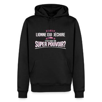 Lionne qui déchire super pouvoir cadeau - Sweat à capuche Premium bio Homme - noir - Devant - Nico (187cm)