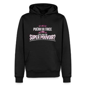 Puéricultrice super pouvoir cadeau - Sweat à capuche Premium bio Homme - noir - Devant - Nico (187cm)
