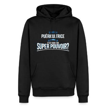Puéricultrice super pouvoir cadeau - Sweat à capuche Premium bio Homme - noir - Devant - Nico (187cm)