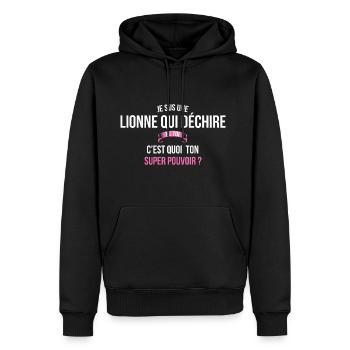 Lionne qui déchire super pouvoir femme - Sweat à capuche Premium bio Homme - noir - Devant - Nico (187cm)