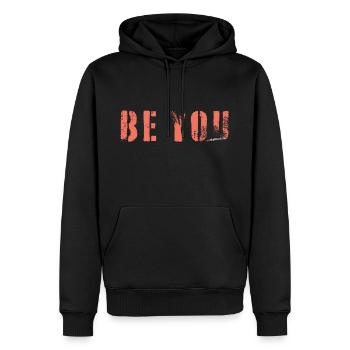 Selbstbewusst, Stark, Freiheit – BE YOU - Männer Premium Bio Hoodie - Schwarz - Vorne - Nico (187cm)